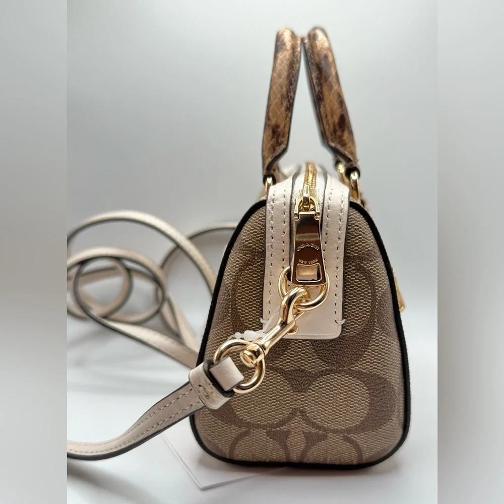 Coach NEW! Mini Rowan Signature Tan and Cream Canvas Crossbody Purse - Picture 8 of 16